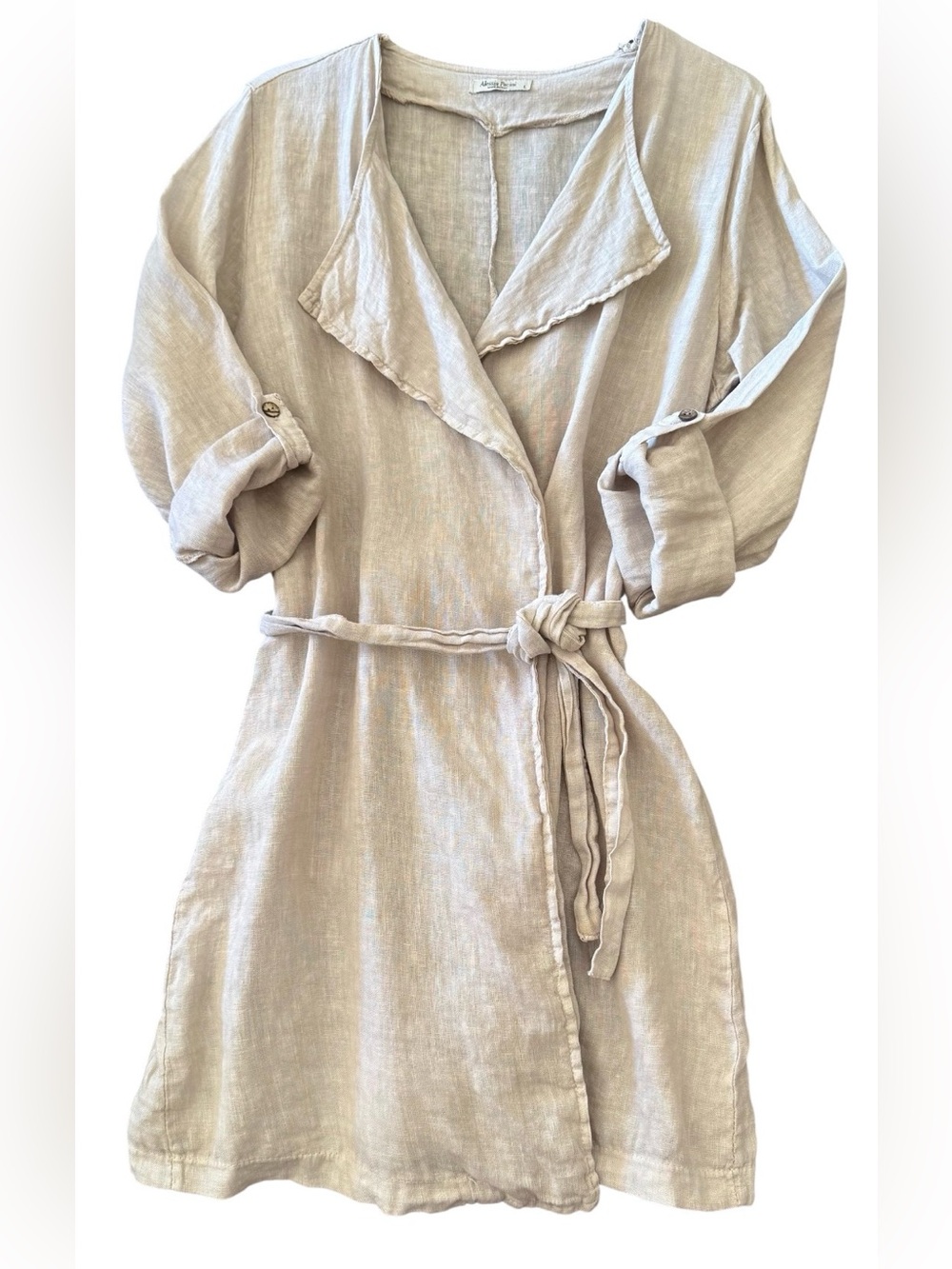 Alessia Pacini Italy Size L 100% Linen Belted Jacket Minimalist Neutral Light